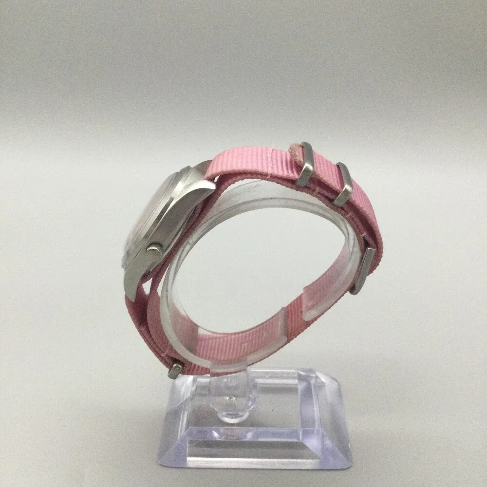 TOKYObay Womens Watch 32mm Pink Dial Nylon CRACKED CRYSTAL New Battery